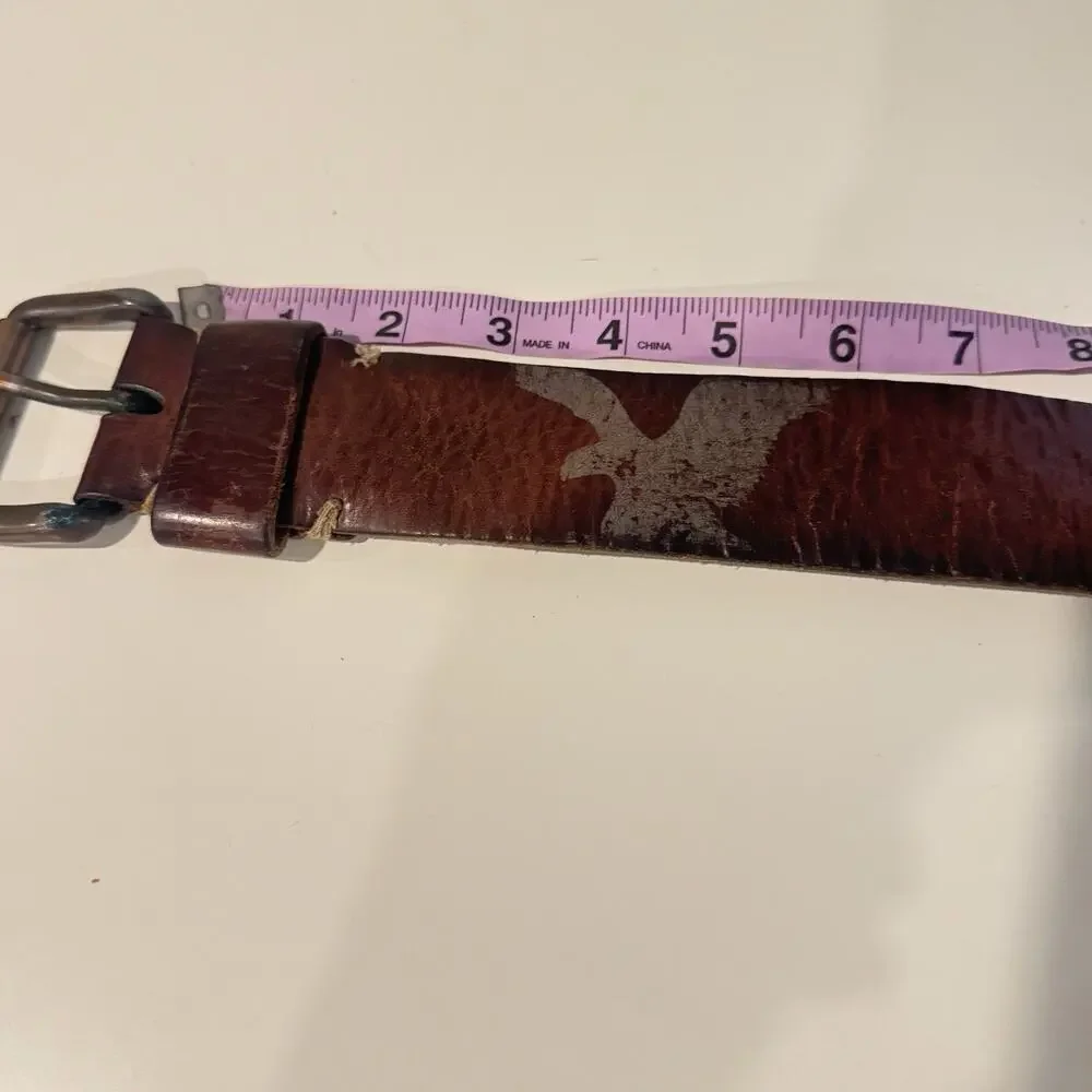 Vtg American Eagle Leather Belt Sz 30 Flying Eagle Graphic Print Wide Brown
